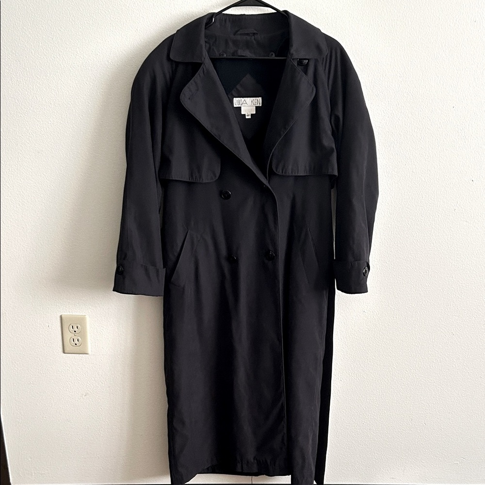 Vintage Classic Women's Black 8P Removable Lining Double Breasted Trench Coat